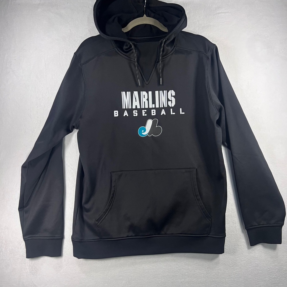 Marlins Baseball Hoodie Sweatshirt Mens M Black Performance MLB